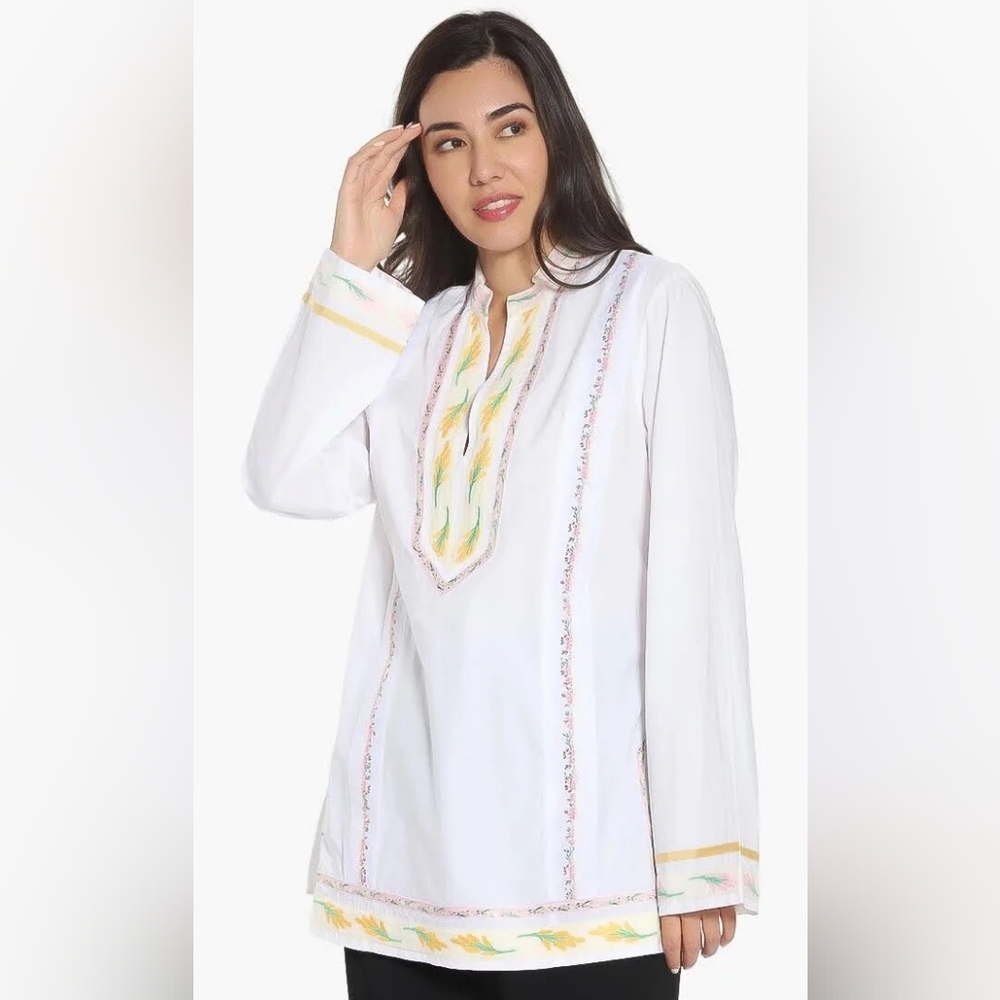 Tory Burch Ribbon Embellished White Tunic